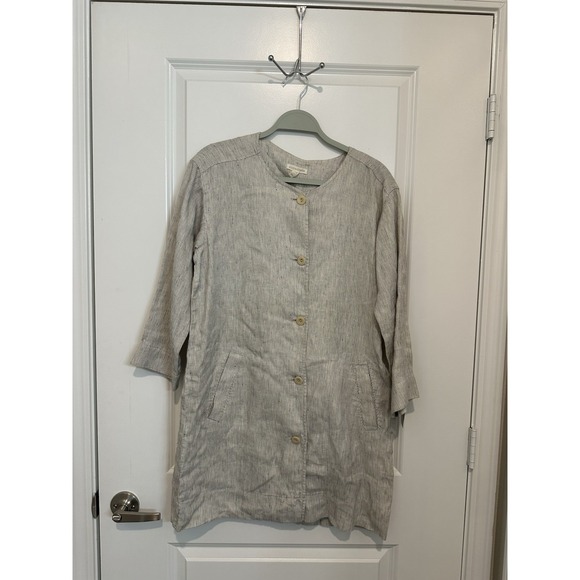 Eileen Fisher Organic Linen Slub Stripe Button Front Jacket Tunic Size‎ Small - Picture 1 of 4